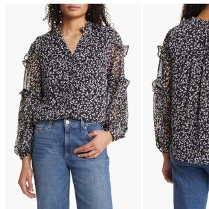 Vince Camuto Leaf Print Frill Sleeve Top